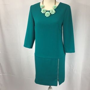 Teal Shift Dress with Zip Detail